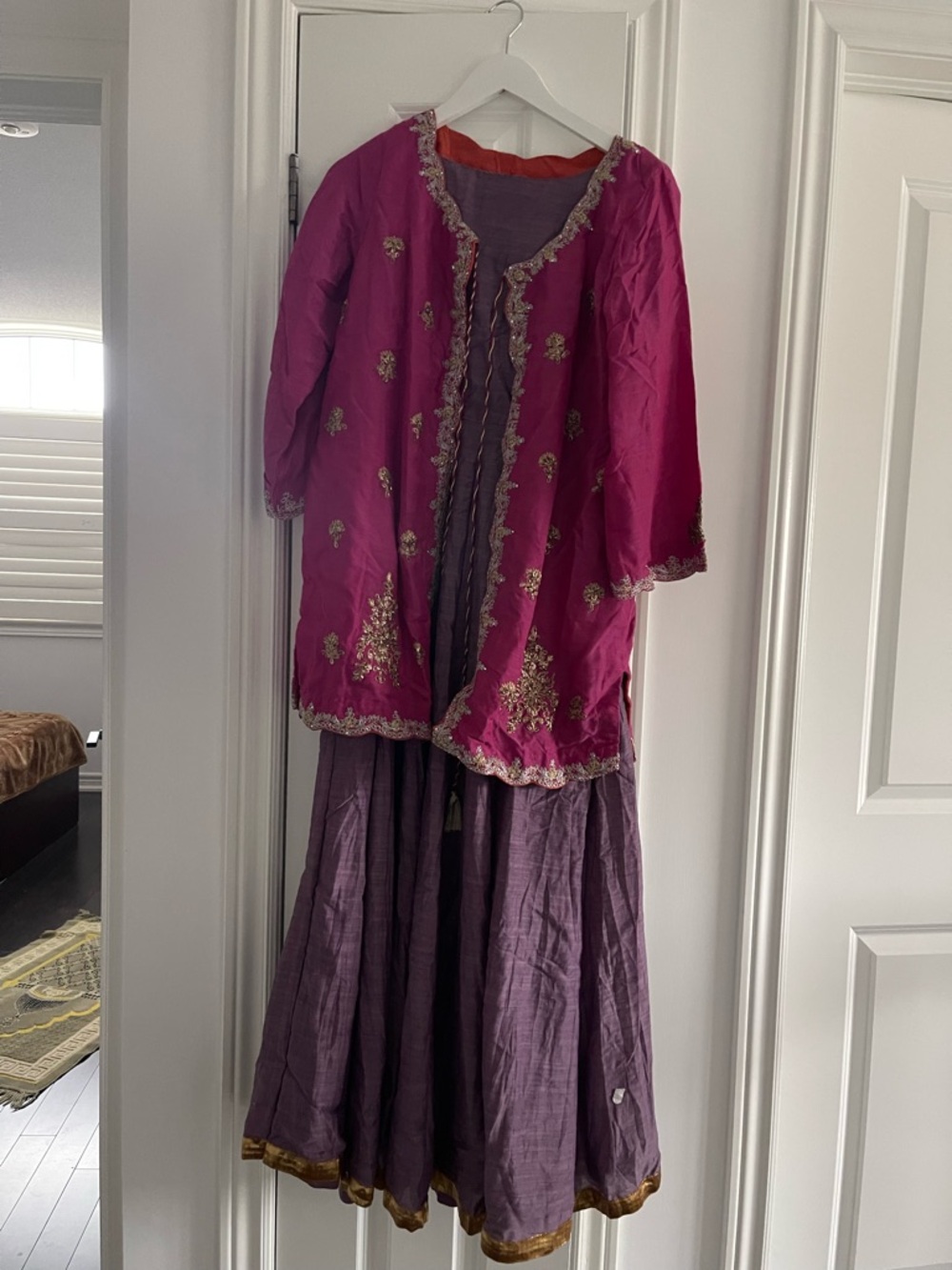 Embroidered Fuchsia and Purple Women’s Kaftan Set